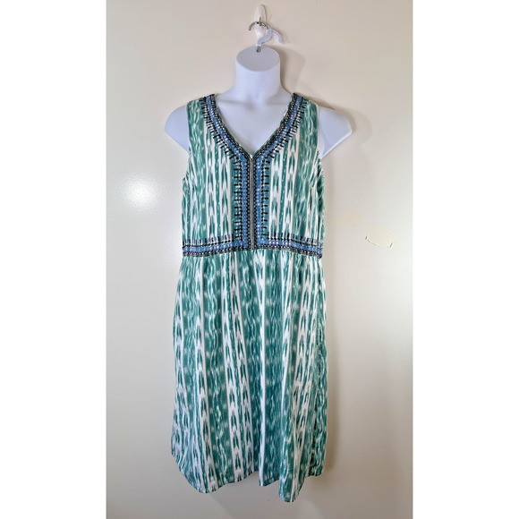 J. Jill Womens Embroidered Dress Size M Tall Multicolor Beachy Boho Artsy Travel - Picture 1 of 8